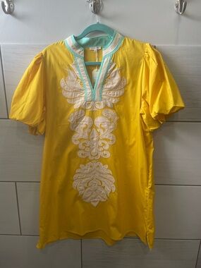 Yellow Embroidered Short-Sleeve Women’s dress